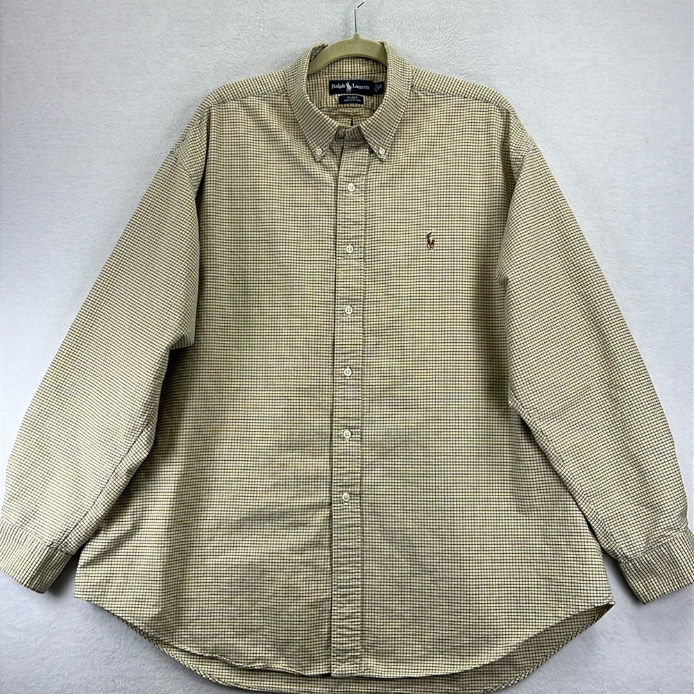 Ralph Lauren Blake Men’s Dress Shirt Sz XXL Yellow/ Blue/White 100% Cotton NWOT